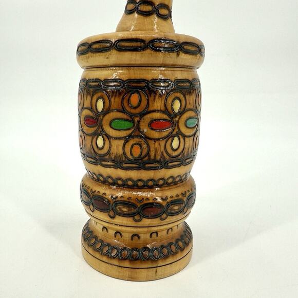 Vintage Wooden Turned Mortar & Pestle Primitive Farm Kitchen Tool Large Bulgaria - Picture 4 of 12